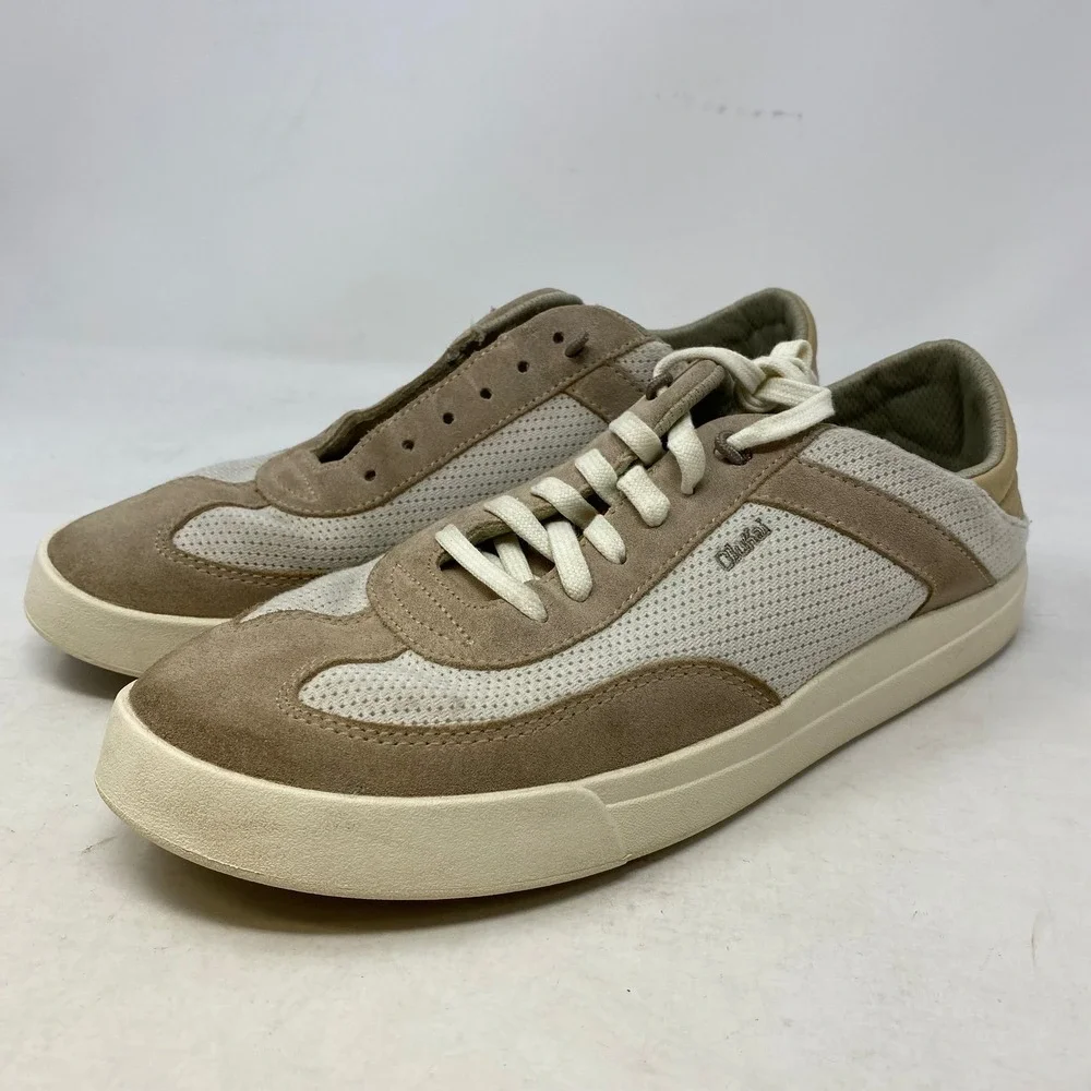 OluKai Kilea Women 10 Tan Beige Leather Textile Lace‎ Up Sneakers 20494-3420